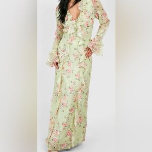 Floral Maxi Dress in Green and Pink